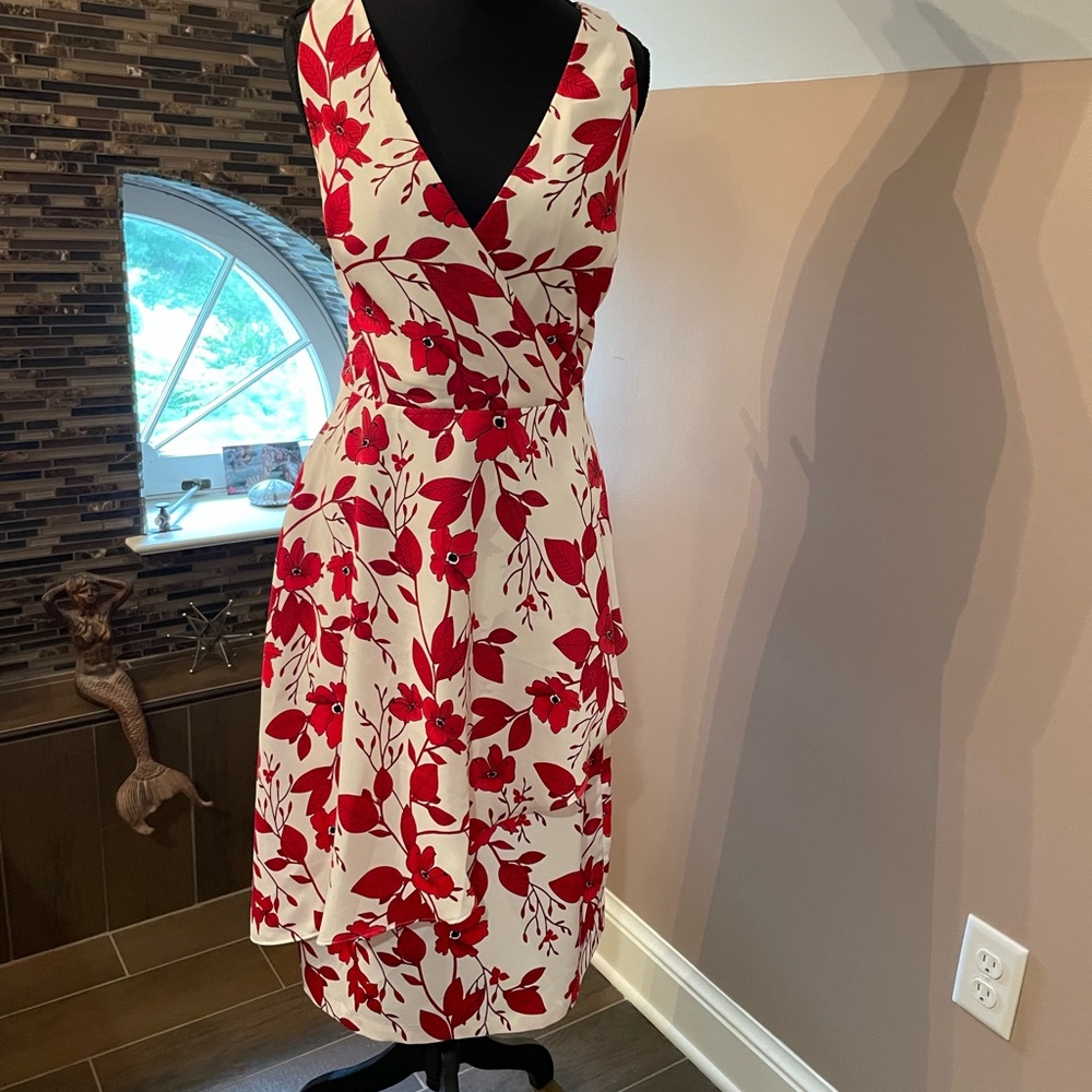 Banana Republic Red Wrap Midi Dress V-Neck Sleeveless